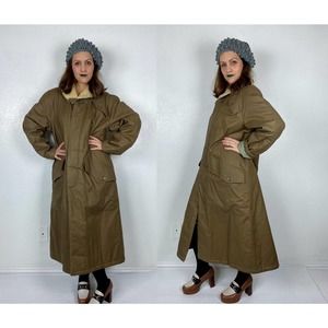 vtg 80s OLIVE Real Shearling Collar WORKWEAR Quilted Lining COAT xl/48 insulated